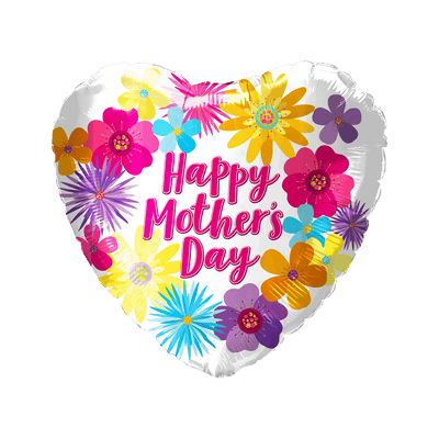 18" Happy Mother's Day Flowers Heart Balloon 50ct - Party America - Premium Party Distribution