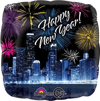 18" Happy New Year - Chicago Skyline (10ct) - Premium Party Distribution