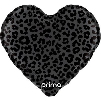18" Heart Black Shiny & Matte Leopard Print - Premium Party Distribution