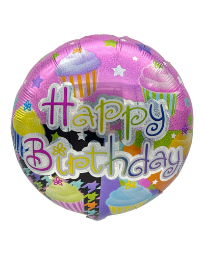 18" Holographic Happy Birthday Cupcake (20ct) - Premium Party Distribution