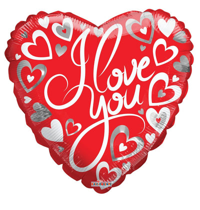 18" I Love You - Red and Silver Hearts - Premium Party Distribution