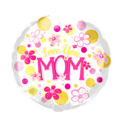 18" Love You Mom Flowers and Dots Balloon 50ct - Party America - Premium Party Distribution