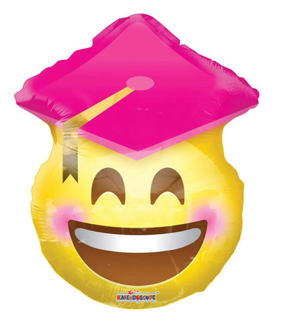 18" Pink Emoji Graduation Foil Balloon - Flat - ConverUSA - Premium Party Distribution