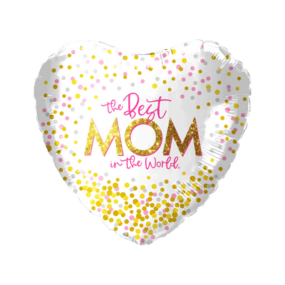 18" The Best Mom in the World Confetti Heart Balloon 50ct - Party America - Premium Party Distribution