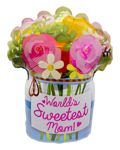 18" World's Sweetest Mom! Jar With Flowers (100ct) - Premium Party Distribution