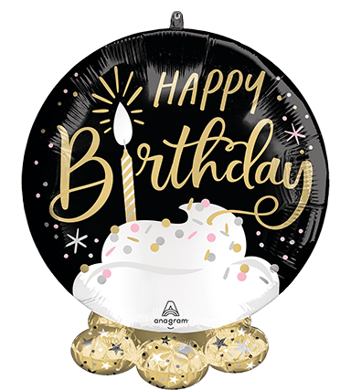 19" Frillz™ - Satin Black Silver Gold Birthday - Anagram - Premium Party Distribution