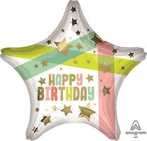 19" Happy Birthday Gold Stars & Colors - Premium Party Distribution