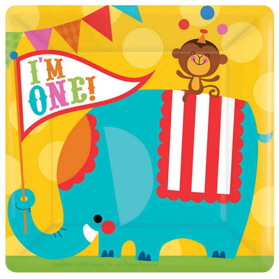 1st Birthday Circus 10in Plates Square 8ct - Premium Party Distribution
