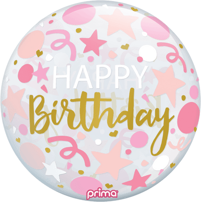 20" Pink Stars Happy Birthday Sphere - Premium Party Distribution