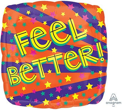 21” FEEL BETTER Burst & Stars - ColorBlast - Square Foil Balloon - Pack of 10 - Premium Party Distribution