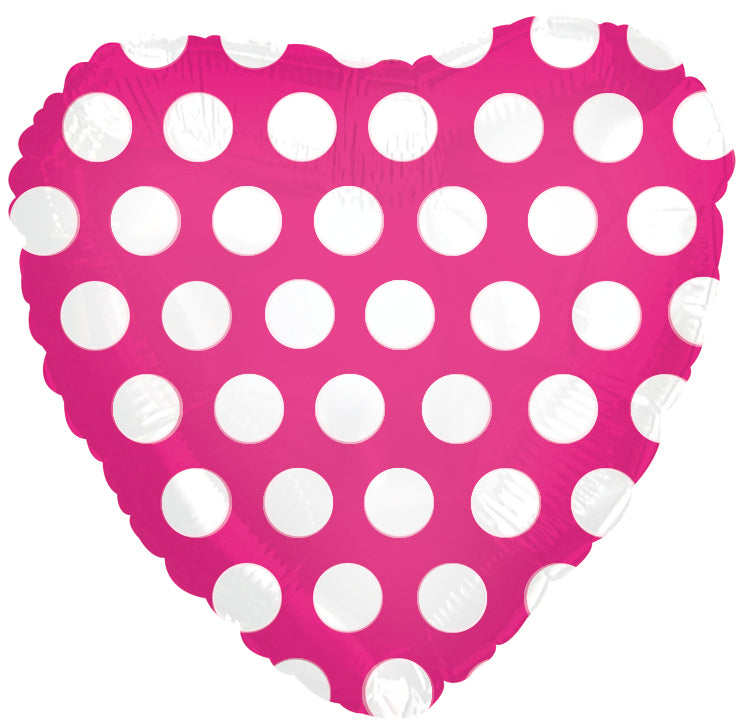 CTI 18" Pink Heart n White Polka Dots Balloon