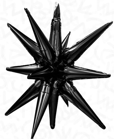 22” BLACK Starburst - Foil Balloon - IRP - One Inflation Point - Premium Party Distribution