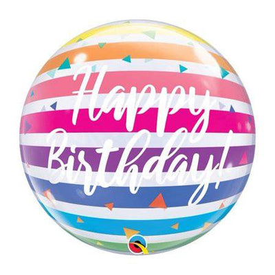 22" Bubble Balloon - Birthday Bright Rainbow Stripes - Premium Party Distribution