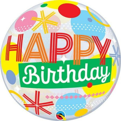 22" Bubble Balloon - Birthday Circles & Dot Stripes - Premium Party Distribution
