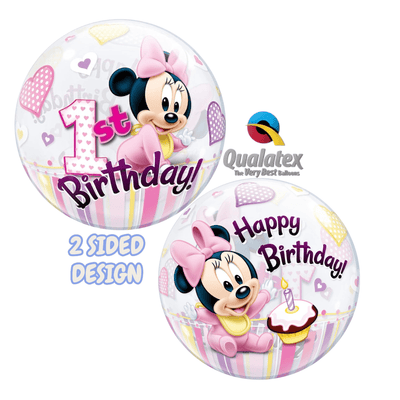 22" Bubble Balloon - Minnie Mouse 1st Birtday - Qualatex - Premium Party Distribution