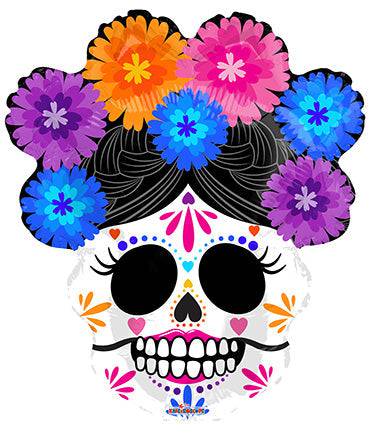 22” Catrina with Flowers - Day of the Dead Foil Balloon - Pack of 5 - Premium Party Distribution