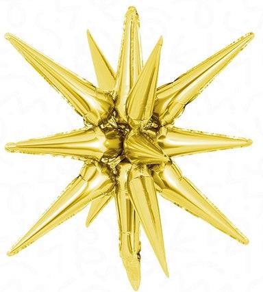 22” GOLD Starburst - Foil Balloon - IRP - One Inflation Point - Premium Party Distribution
