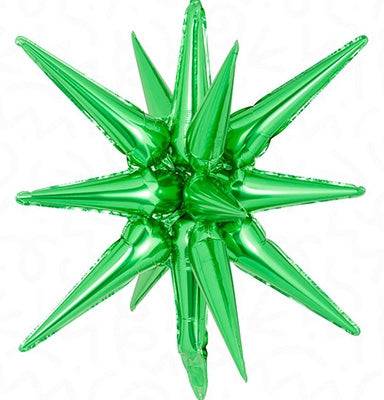 22” GREEN Starburst - Foil Balloon - IRP - One Inflation Point - Premium Party Distribution