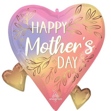 22” Happy Mothers Day Botanical Traces Hearts - IRP - SuperShape Foil Balloon - Premium Party Distribution