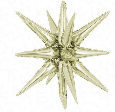 22” WHITE GOLD Starburst - Foil Balloon - IRP - One Inflation Point - Premium Party Distribution