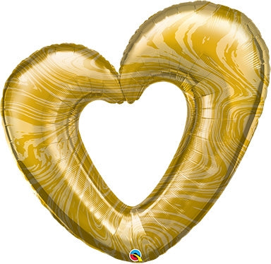 Open Marble Heart Gold Foil Balloon