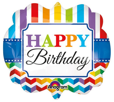 25" Happy Birthday Bright Stripe Chevron - Premium Party Distribution