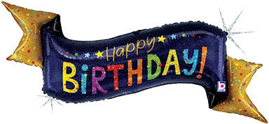 51in Navy BIRTHDAY Banner (PKG) - Holographic Foil Balloon