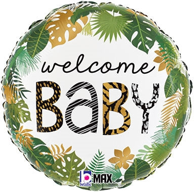 18in Jungle Welcome Baby (Pkg) Round Foil Balloon