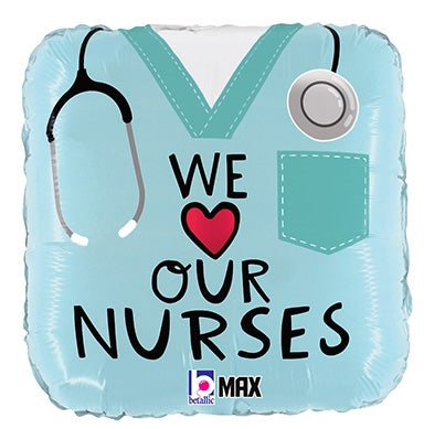 18in We Love Our Nurses - Max Float Round Foil Balloon (PKG)