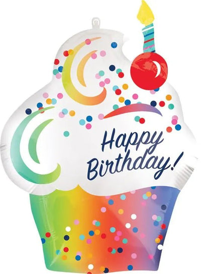 27" Happy Birthday Rainbow Cupcake - Premium Party Distribution