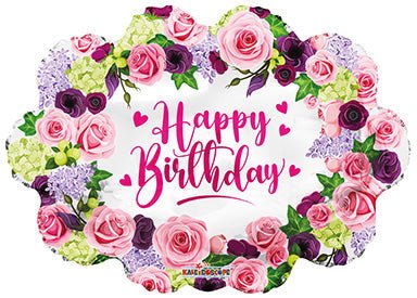 28” Happy Birthday FLOWER Wreath - Foil Balloon - Pack of 5 - Premium Party Distribution
