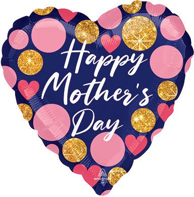 28" Happy Mothers Day Navy & Glitter Dots (5ct) - Premium Party Distribution