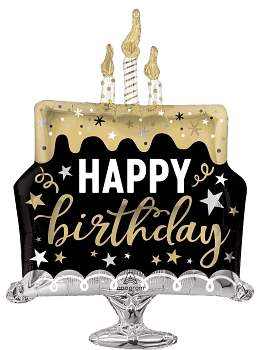 29" Happy Birthday Gold Cake Balloon - Anagram - Premium Party Distribution