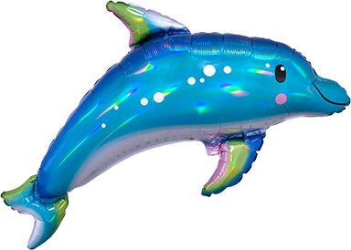 29” Iridescent Blue DOLPHIN - SuperShape Holographic Foil Balloon (PKG) - Premium Party Distribution
