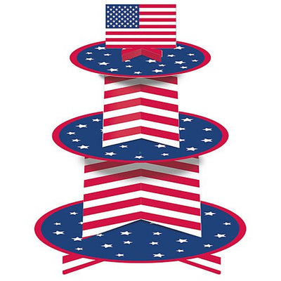 3 - Tier Cupcake Stand - Patriotic - Premium Party Distribution