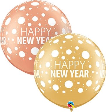 30" Happy New Year Dots - A - Round (2ct) - Qualatex - Premium Party Distribution