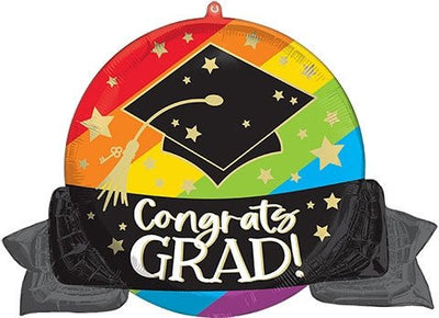 32” Congrats GRAD Bold Rainbow (PKG) SuperShape Foil Balloon - Premium Party Distribution