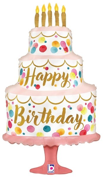 33" Satin Birthday Pink Cake - Premium Party Distribution