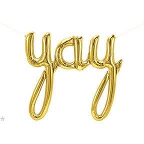 33" Yay Script Balloon - Gold - Premium Party Distribution