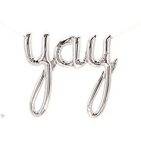 33" Yay Script Balloon - Silver - Premium Party Distribution