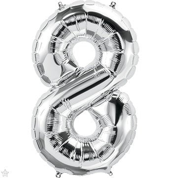34" Balloon Number 8 - Silver - Premium Party Distribution