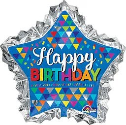 34" Happy Birthday Sketchy Pattern with Ruffled Edge - Premium Party Distribution