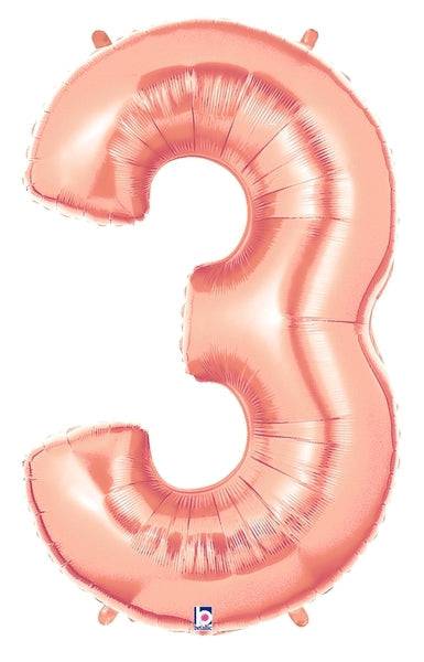 34" Megaloon Number 3 - Rose Gold - Premium Party Distribution