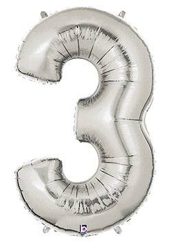 34" Megaloon Number 3 - Silver - Premium Party Distribution