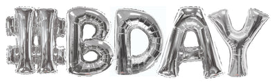 34" Silver BDAY Balloon Banner 5pc - ConverUSA - Premium Party Distribution
