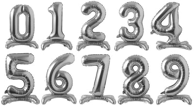 34" Standing Number Balloon - Silver - Premium Party Distribution