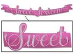 3.5' Banner - Sweet Sixteen Streamer Pink w/ Silver Glitter - Premium Party Distribution