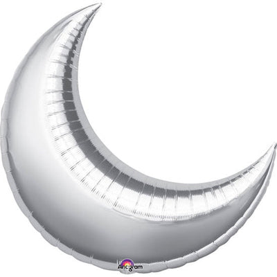 35” SILVER CRESCENT Foil Balloon - Package of 3 - Premium Party Distribution