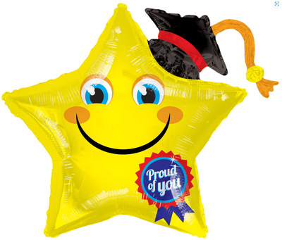 36" Congrats Grad Smile Star Balloon (5 - Pack) - ConverUSA - Premium Party Distribution