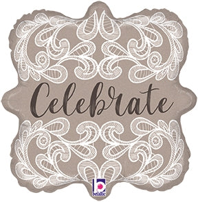 18in Lace CELEBRATE (PKG) - Holographic Marquee Shape Foil Balloon